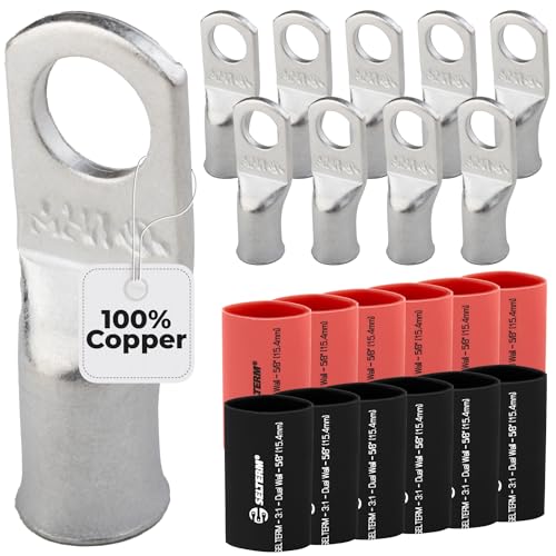 Cosses de batterie 2 AWG œillet 3/8 kit terminal cuivre et gaine thermorétractable