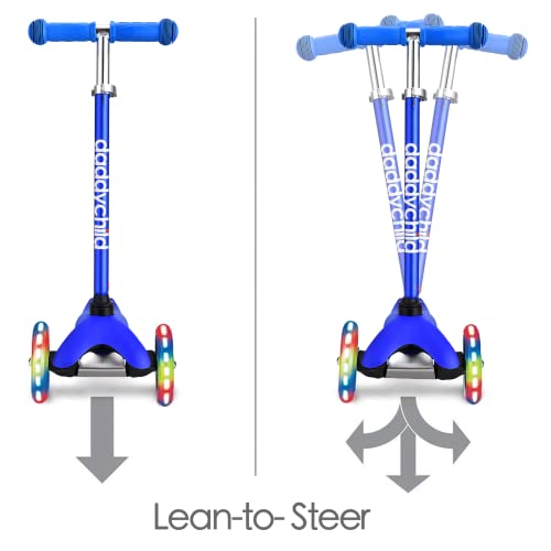 Image of 3-Wheel Kick Scooter for Kids Ages 3-8 Lean-to-Steer Toddler Scooter with Extra Wide Light Up Wheels, 4 Adjustable Heights, Foldable Scooters for Boys & Girls, Max Weight 110lbs (Blue)