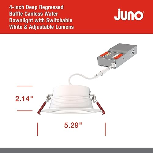 Image of Juno 4 inch Canless Wafer LED Light, 5-in-1 CCT, Deep Regressed Baffle Trim