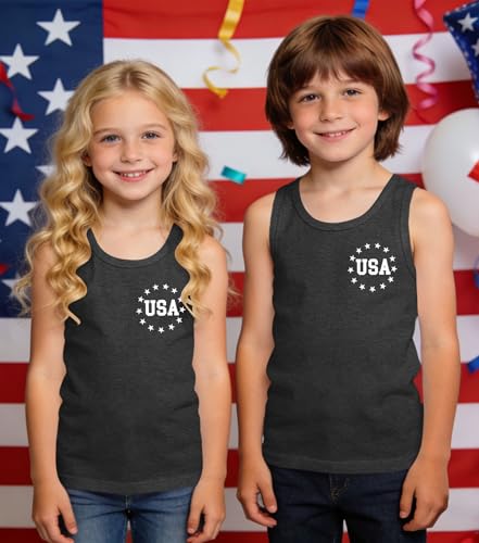 Image of Ithalt Girls 4th of July Tank Top for Kids Boys USA Patriotic Shirt American Flag Tshirt Red White and Blue Sleeveless