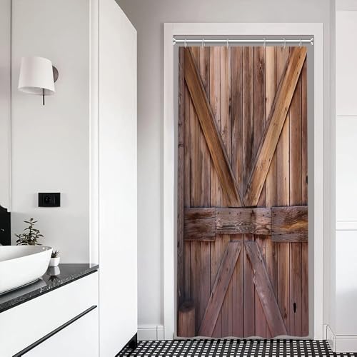 Xiaoterna Rustikaler Duschvorhang Hölzerne Scheunentür Badezimmer Vorhang Rustikale braune Holzplanken Bauernhof Wasserdicht Schimmel & Mehltau resistent waschbar Badewanne Vorhang 90x180cm