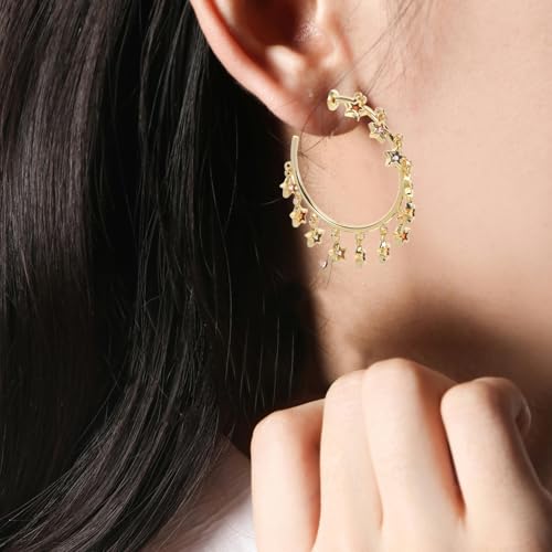 Pendientes de aro abiertos con circonitas brillantes de alta joyería 7