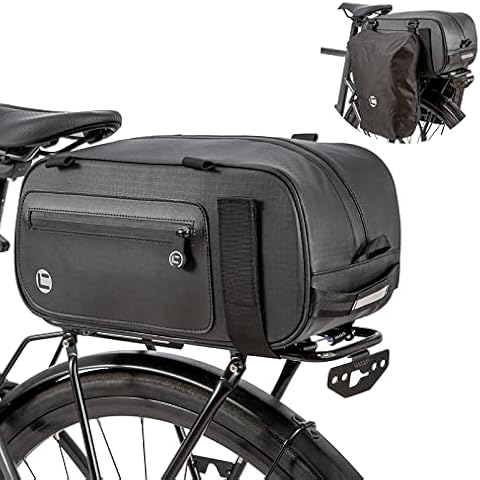 Bike Bag Bicycle Storage Pannier Saddle Bag 26L Multifuction Rear Bike Cargo Rack Bags with Reflective Strips Waterproof Travel Accessories Expandable Luggage Trunk Bag for Cycling Cover