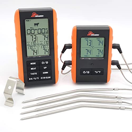 BBQ Dragon Wireless Digital Meat Thermometer, Instant Read Food Thermometer for Cooking, â€“ Oven Safe Kitchen with 4 Probes, Meat thermometers for Smokers.