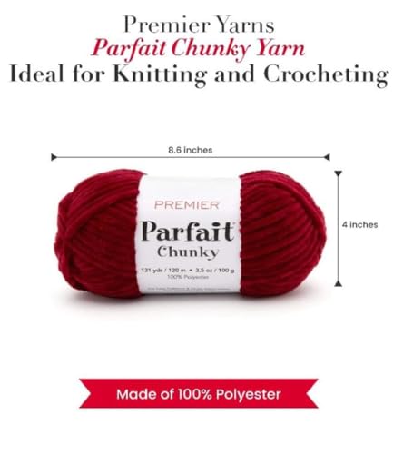 Image of Premier Yarns Parfait Chunky Chenille Yarn 3.5 Oz 6 Super Bulky Weight 3 Pack Bundle with Bella's Stitch Place Holders (Ruby)