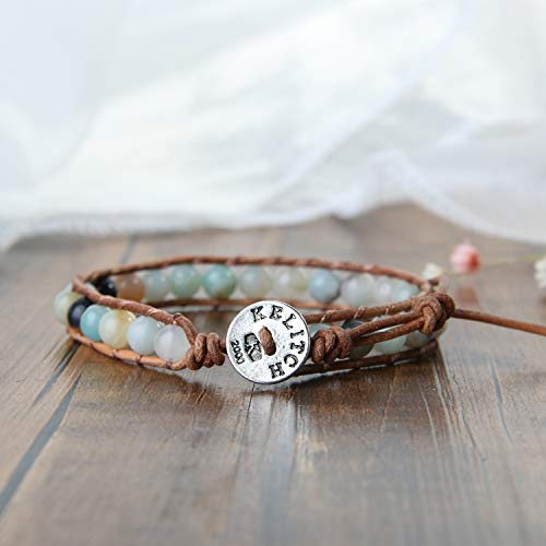 Image of KELITCH Turquoise Beaded Wrap Bracelets Bangle Handmade Charm Chain Strand Bracelet For Women