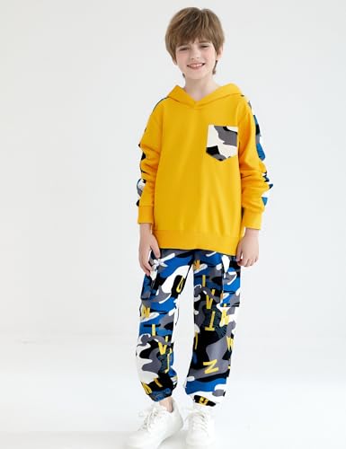 Image of mksodopy Boys Clothes Long Sleeve Hoodie and camouflage cargo pants Boy Outfits for 6-16 Years