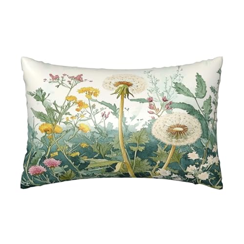 Spring Herbs Dandelion Satin Pillowcase Summer Green Leaves Silk Pillow Cases for Hair and Skin Slipping Body Pillow Cover with Zipper Queen Size 20x30 Pillowcase Decorative for Kids Bedroom