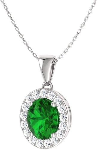 Miniatura 2 de Diamondere Collar pequeño de diamantes y piedras preciosas de corte ovalado natural y certificado en oro macizo de 14 k Colgante de 0.51 quilates