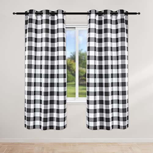 Simple Deluxe Buffalo Check Blackout Curtains Panels for Living Room Bedroom Farmhouse Courtyard Style Room Darkening Thermal Insulated Plaid Grommet Curtain