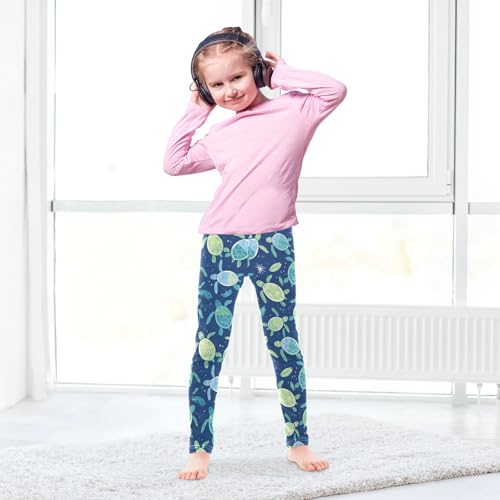 Blue Green Turtles Girls' Leggings Toddler Doodles Ocean Kids Yoga Pants Dance Active Tights 4T4