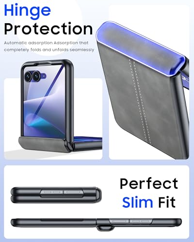 Image of for Motorola Razr+ Plus 2026 Case /Razr+ Plus 2025 Case with Hinge Protection & Built-in Outer Screen Protector, PU Leather Matte PC Shockproof Cover, Ultra Slim Case for Razr+ 2026 /2025-Gray