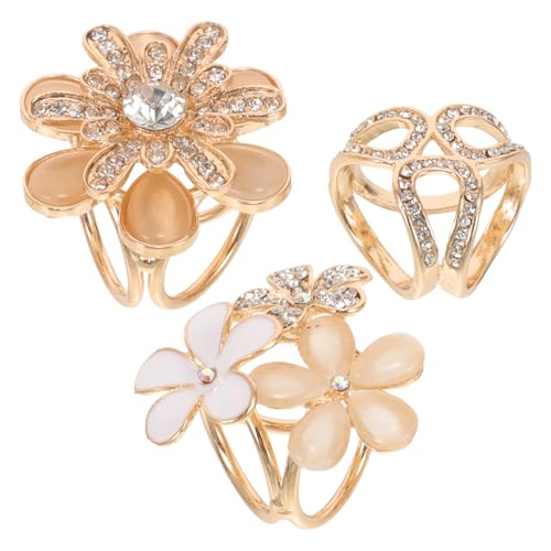 LIFKOME Set de 3 Alfileres Dorados de Aleación de Zinc con Rhinestones para Bufandas, Anillos Elegantes y Prácticos con Superficie Lisa para Decorar Pañuelos Gruesos