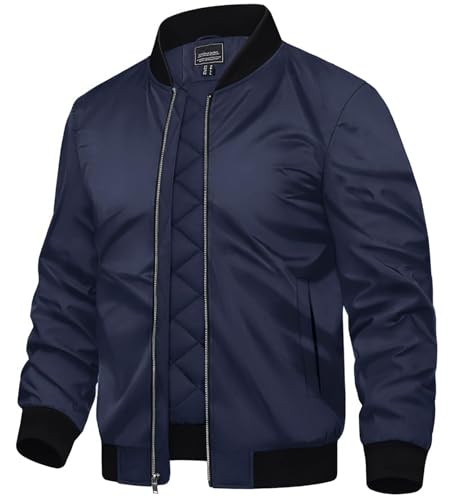Tacvasen TCTJ-1803-M1148-NAVY-2XL Mens Bomber Jacket Windbreaker Fall Winter Flight Coats Zip Up Lightweight Warm Outdoor Casual Padded Jacket Men cover