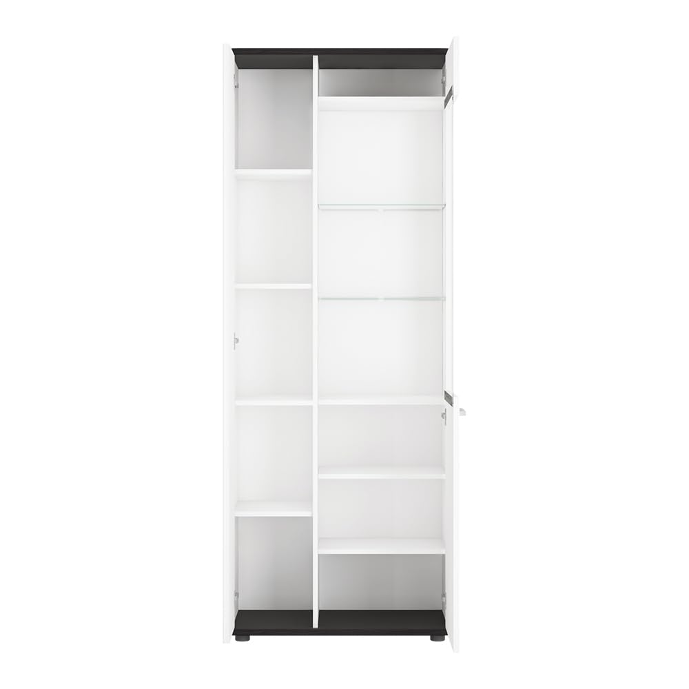 Lomadox Wohnwand Wohnmöbel Set weiß 5-teilig Modern, 1 Vitrine, 1 Wandboard, 1 Lowboard, 1 Highboard, 1 Couchtisch inkl. Beleuchtung