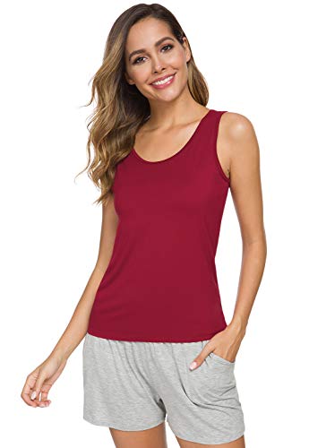 Orrpally Basic Tank Tops For Women Undershirts Tanks Top Lightweight Camis Tank Tops 4-Pack Black Gray Dark Blue Wine Red L #TOP2