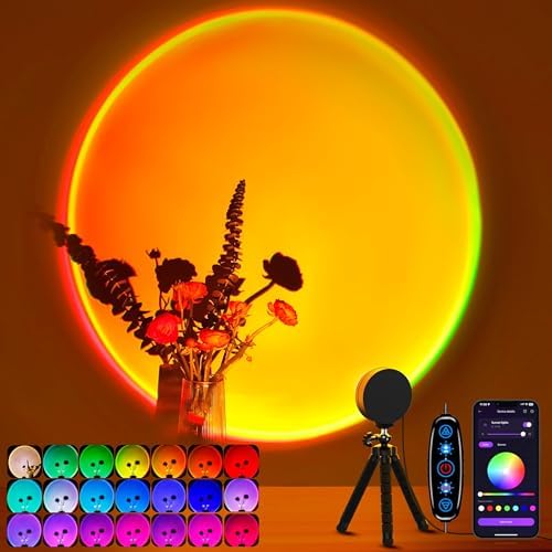 XEBKOR Sunset Lamp Projector Multicolor Changing LED Sunset Projection Lamp,Switch Button and APP Control 360 Degree Rotation Sunlight Lamp for Bedroom, Photography, Party, Tiktok Live, Room Decor