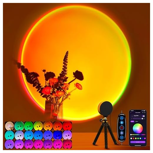 XEBKOR Sunset Lamp Projector Multicolor Changing LED Projection Lamp,Switch Button and APP Control 360 Degree Rotation Sunlight Lamp for Bedroom, Photography, Party, Tiktok Live, Room Decor