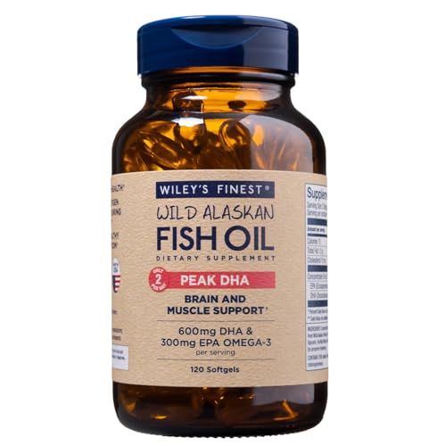 Wileys Finest Wild Alaskan Fish Oil Peak DHA - 900mg EPA and DHA Omega-3s - 120 Softgels (60 Servings)