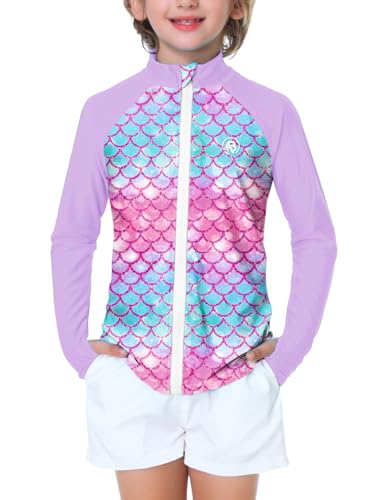 Image of AOBUTE Unisex Kids Zipper Rash Guard Boys UPF 50+ UV Protection Sun Shirt with Thumb Hole 3-12 Years