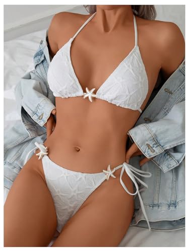 Bikini 2 pièces blanc texturé anti-marques de bronzage avec haut triangle et string m - 5