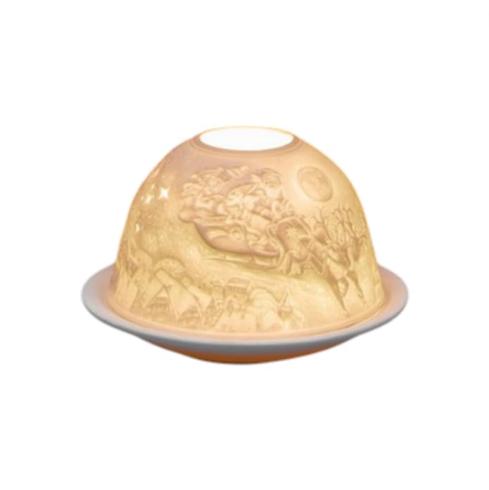 Small Lithophane Christmas Dome Tealight Candle Holder - Flying Sleigh