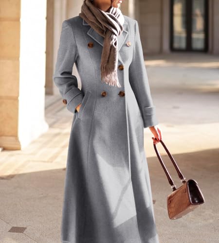 Image of IDEALSANXUN Womens Long Wool Coat Fall Winter Double Breasted Trench Coat Peacoat Jackets