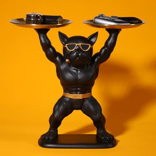Estatua de bulldog Cenei con bandeja decorativa de resina para oficina 5