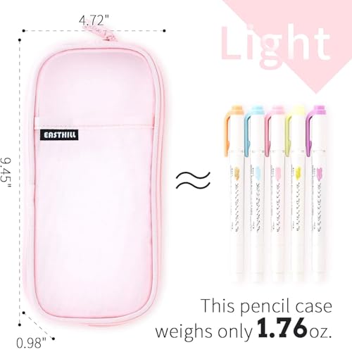 EASTHILL Grid Mesh Pen Pencil Case with Zipper Clear Makeup Color Pouch Cosmetics Bag Multi-Purpose Travel School Teen Girls and Boys Transparent Stationary Bag Office Organizer Box for Adluts(Pink) - Thumbnail 4