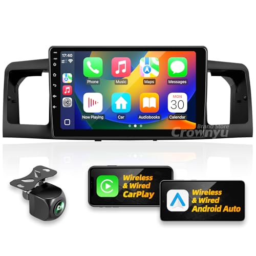 Crownyu for Toyota Corolla 2004-2008 Radio Compatible with Wirelessly Carplay Android Auto,Car Stereo Upgrade Android Bluetooth Navigation Touchscreen GPS FM Multimedia Player Backup Camera Head Unit