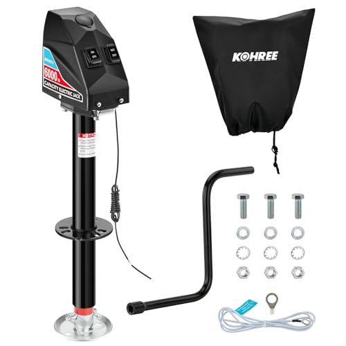 Image of Kohree Electric Trailer Jack 6000 lbs, Heavy Duty RV Electric Power Tongue Jack for Travel Trailer A-Frame Camper, with Manual Crank Handle & Weatherproof Jack Cover, 22 inch Lift, 12V DC with Wiring