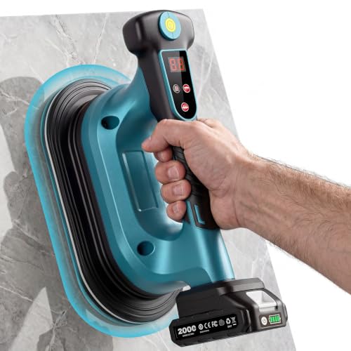 SEESII 2-in-1 Tile Vibration Tool & Electric Suction Cup 285mm 12 Speeds 10 Hours Runtime Fits 1212in to 8989in Tiles 250kg/550lbs Suction Power For Wall & Floor Tile Installation (K919B)