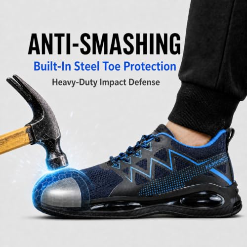 Steel Toe Safety Shoes for Men and Women, Composite Toe Work Sneakers Blue by Mellowmiles - Used condition - Image 2