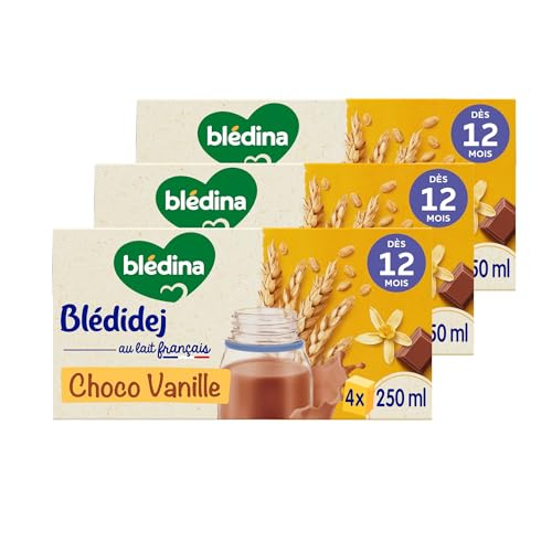 Blédina Blédidej - Céréales bébé Lactées Chocolat Vanille - Dès 12 Mois - 12 briques de 250mL