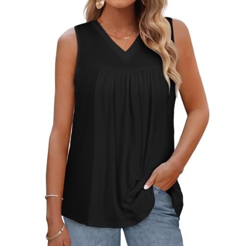 rosemia Womens Tank Tops Sleeveless Summer V Neck T Shirts Casual Loose Fit Tunic Blouses 2026