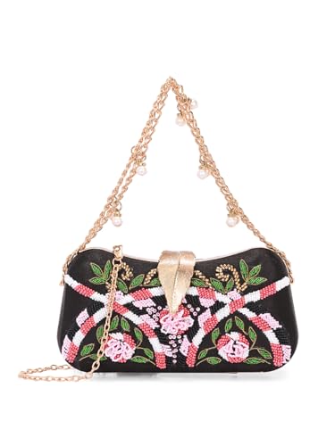 Image of TOOBA Handicraft Clutch Purse For Women with Sleek Design Embroidered Leaf Clutch| Trendy Stylish Bridal, Party, Wedding Sling Bag