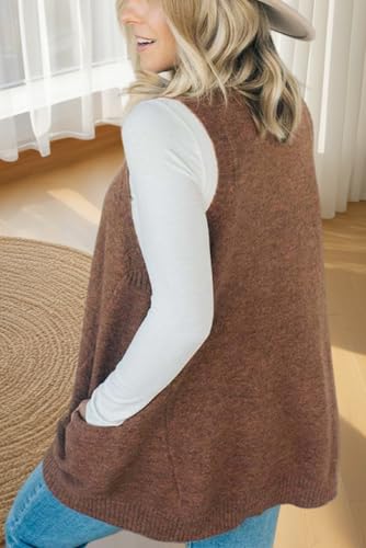 Cozy Pocket Sweater Vest, Womens Sleeveless Sweater Vest V Neck Loose Knit Casual Flattering a Line Tunic Top with Pockets2