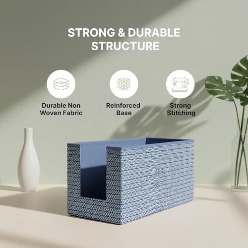 Image of DALUCI Shirt Stacker & Clothes Organizer for Wardrobe | Non-Woven Foldable Storage Box for Cupboard, Closet & Bedroom | Strong Collapsible Fabric Organizer | 40x25x24 cm - Pack of 4 (Blue)