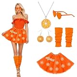 Costume de carnaval pour femme - 7 pièces - Aperol Apritz - Accessoires - Jupe en tulle orange avec serre-tête orange - Boucles d'oreilles - Collier cœur - Lunettes de soleil - Jambières - Gants en