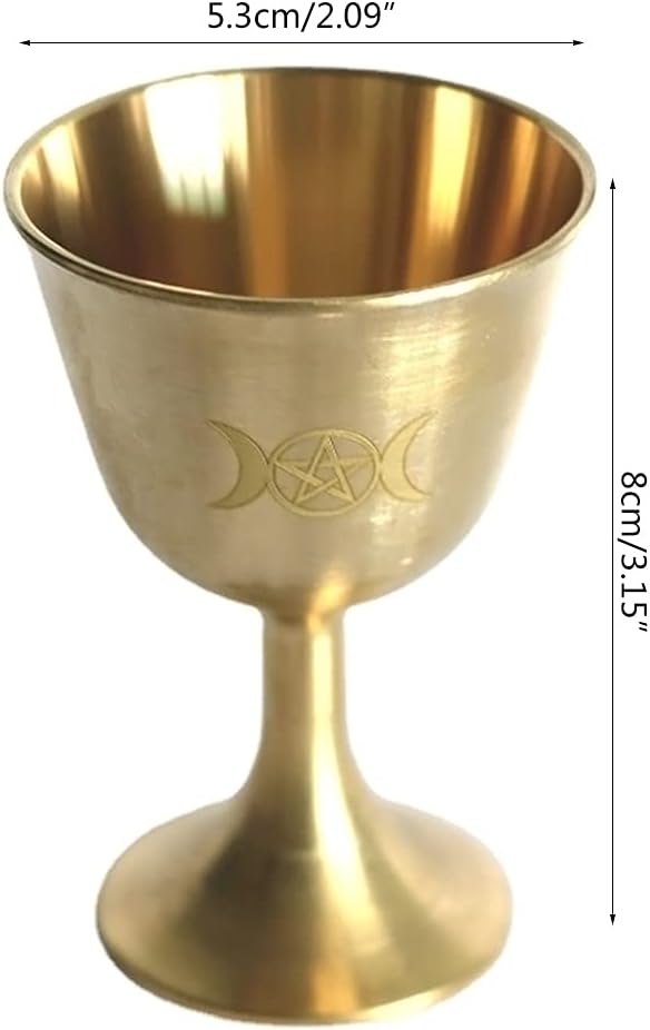 Brass Chalice Goblet Cups, Altar Goblet Moon Pentacle Wicca Ritual Religious Brass Cup, Gold Plating Brass Moon Pentacle Ceremony Divination Astrological Tool Witchcraft Prop Supplies