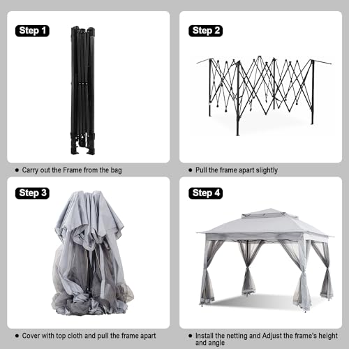 SAILARY Patio Gazebo Outdoor Pop Up Gazebo with Curtains and Shelter for Patio, Party & Backyard (Grey, 11x11) by SAILARY - Used condition - Image 3