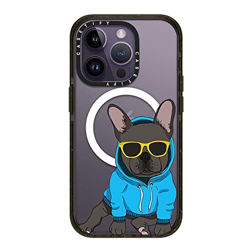 CASETiFY �C���p�N�g iPhone 14 Pro �P�[�X [MIL�K�i���� (4x MIL-STD-810G)/2.5m����̗����������N���A/MagSafe �ɑΉ�] - Hipster Frenchie Black - �O���b�V�[ �u���b�N