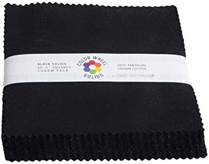 Connecting Threads Color Wheel 40 pcs 100% Cotton Precut Quilting Fabric Bundle 5" Charm Squares (Black)