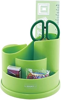 Exerz Pencil Holder/Desk Organiser with Stationery - Desk Tidy Pen Organiser - Incl. Safety Scissors (NOT Sharp), Ruler, Eraser, Clips - Green