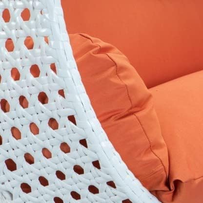 Image of OMANSH Double Seater Swing Chair with Stand & Cushion & Hook Outdoor || Indoor || Balcony || Garden || Living Room (White-Orange)
