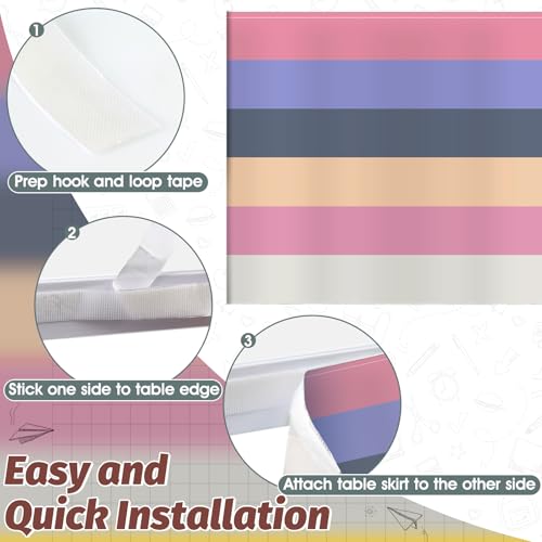 Image of 12FT Boho Table Skirt Teacher Desk Skirts for Classroom Decorations Colorful Rectangle Round Table Cover Skirt for Back to School Party Supplies Kindergarten Preschool Office Bookcase Cabinet Shelf