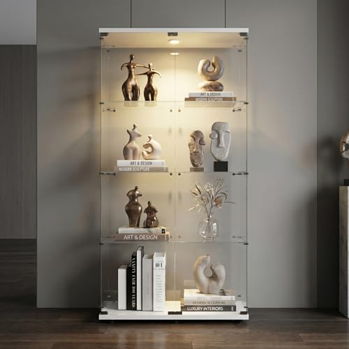 Zorvani Vitrina de cristal con LED, armario...