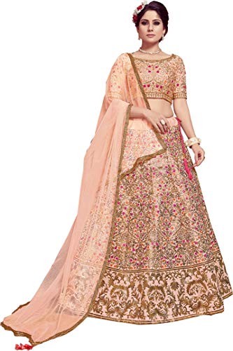 Divine International Trading Co Women's Bridal Dulhan Collection Indian Wedding Silk Lehenga Choli with Dupatta(Peach, Free Size)