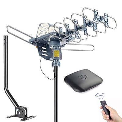 PBD Outdoor Digital HD TV Antenna 150 Miles Motorized 360 Degree Rotation with Mounting Pole and 40FT RG6 Coax Cable - UHF/VHF / 1080P / 4K Snap-On Installation