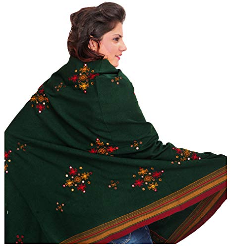 Image of Exotic India Women's Kutch Wool Shawl (SHV95--beige)